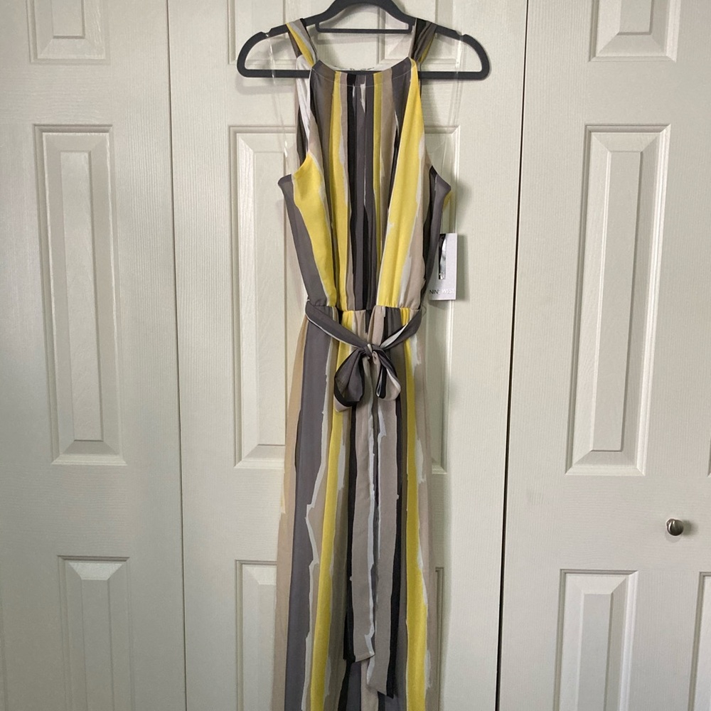 NWT NINE WEST Colorblock Maxi Dress Tie Waist